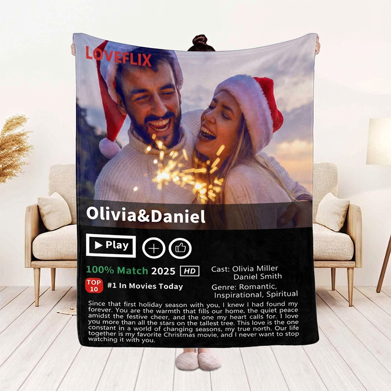 Custom LOVEFLIX Movie Photo Blanket with Your Love Story