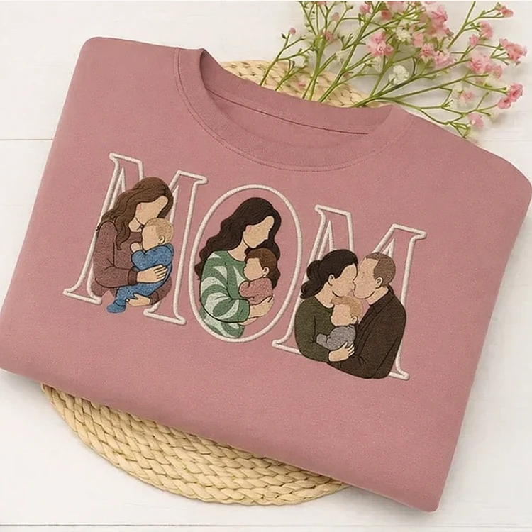 Personalised Mother's Day Gift , Custom Embroidered Portrait Hoodie for Mom