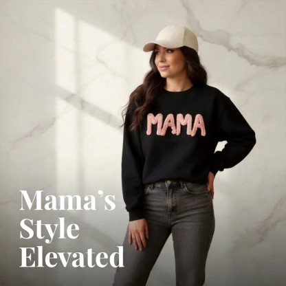 Personalized Chenille Yarn Embroidered Mama Sweatshirt, Custom Kids Names on Sleeve Gift Mother’s Day 