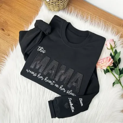 Mom Heart on Sleeve Custom Embroidered  Sequined Sweatshirt，T-Shirt – Gift for Mom & Nana