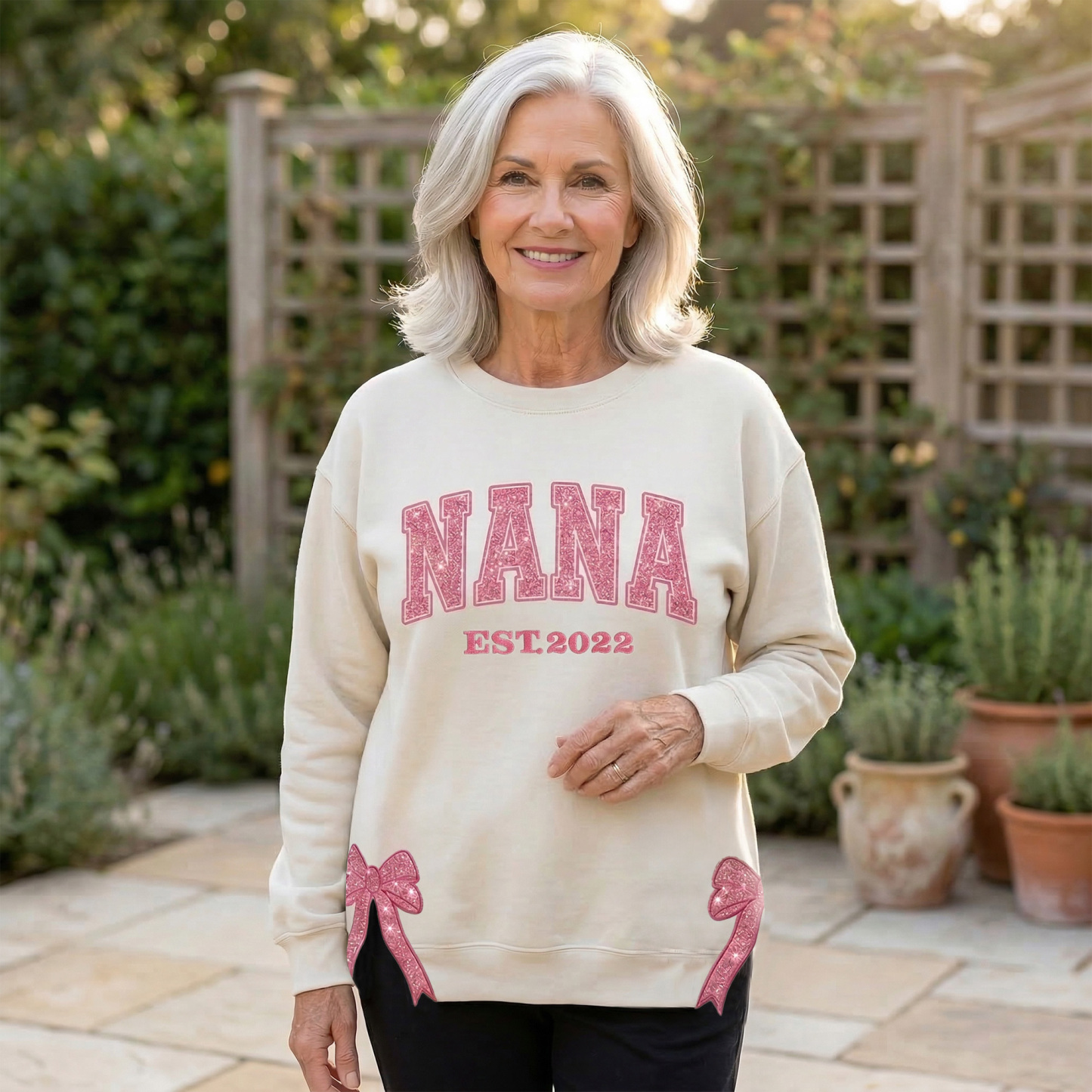 Custom Mom Est. Year Sweatshirt with Glitter Side Bow - Heartfelt Mother's Day Gift for Mom & Grandma