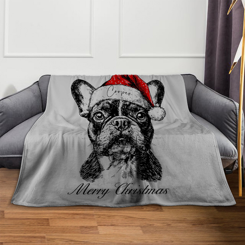 Custom Pet Christmas Blanket with Personalized Dog Cat Santa Hat Graphic