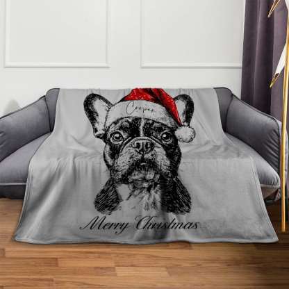 Custom Pet Christmas Blanket with Personalized Dog Cat Santa Hat Graphic