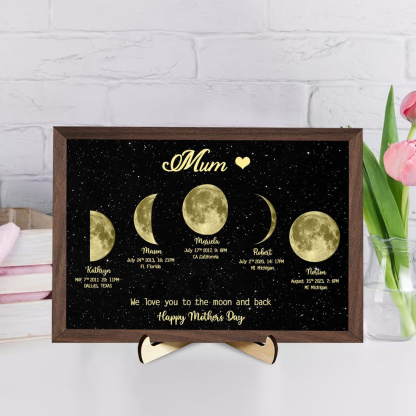 Personalized "We love you to the moon and back"  Wooden Name Family Tree Frame, Custom Last Name Sign for Mom, Mothers' Day Unique Gift for Mom
