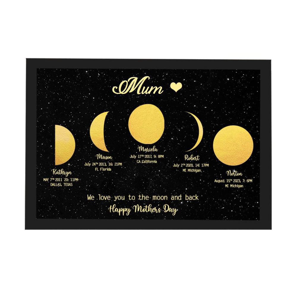 Personalized "We love you to the moon and back"  Wooden Name Family Tree Frame, Custom Last Name Sign for Mom, Mothers' Day Unique Gift for Mom