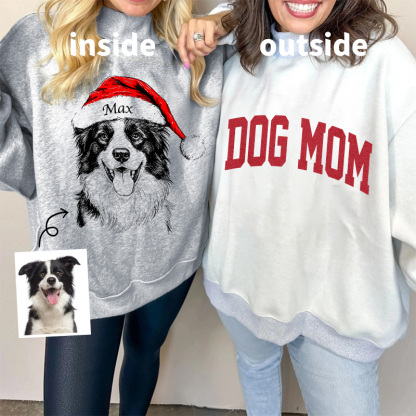 Custom Dog Mom Pet Christmas Mock Neck Reversible Sweatshirt - Personalized Dog/Cat Santa Hat Graphic Sweatshirt 