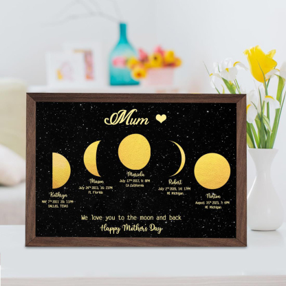 Personalized "We love you to the moon and back"  Wooden Name Family Tree Frame, Custom Last Name Sign for Mom, Mothers' Day Unique Gift for Mom