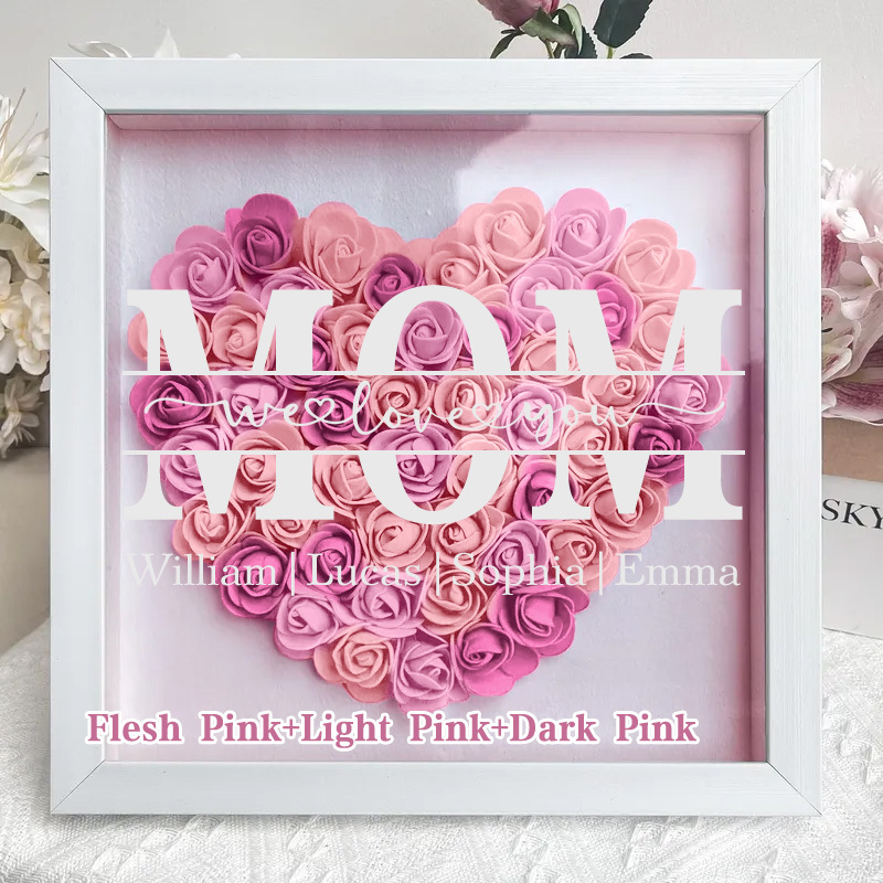 Mum/Grandma We Love You - Personalized Heart Shaped Flower Shadow Box