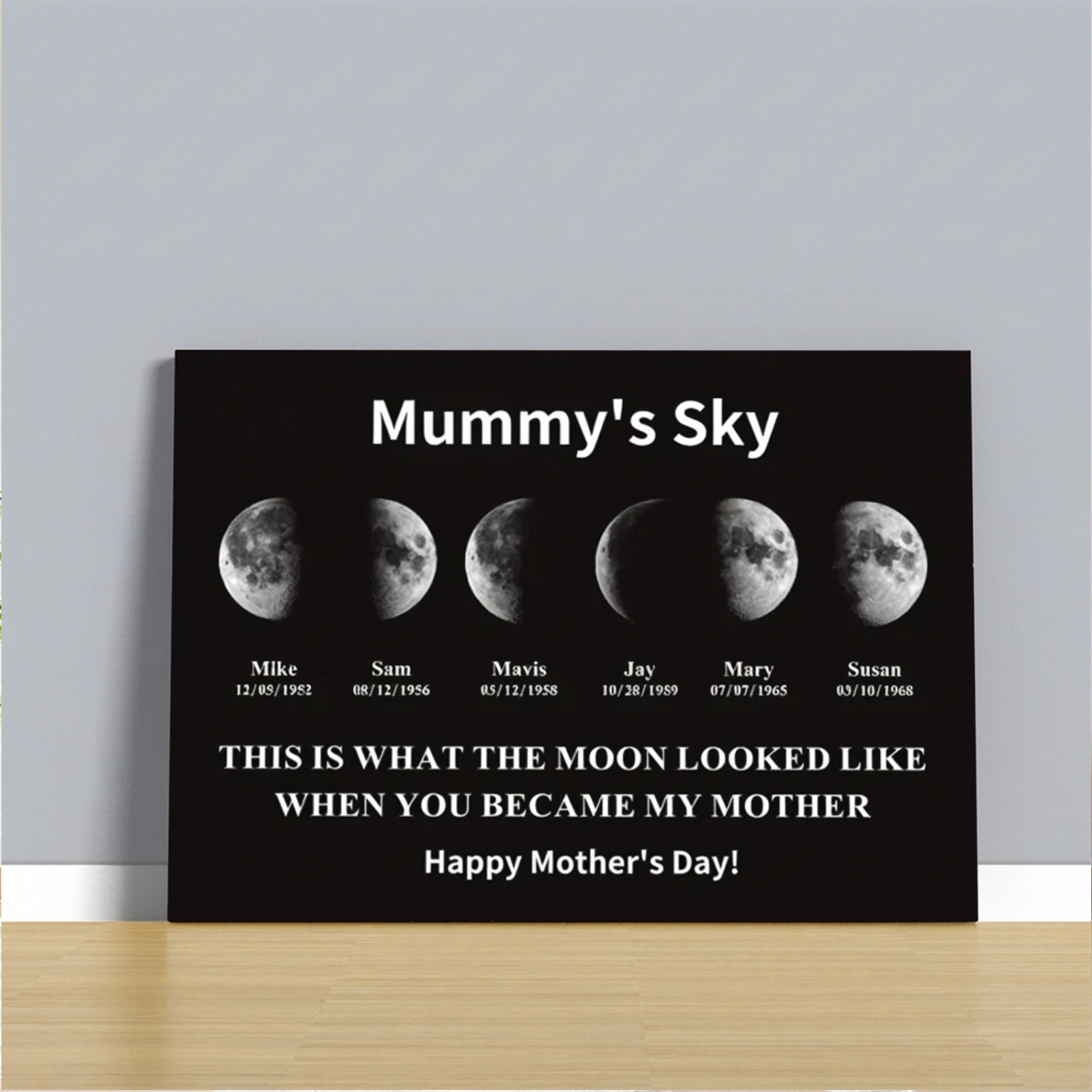 Custom Moon Phase Frame With Text & Date- Custom Art Frame for Mum - Mummy's Universe