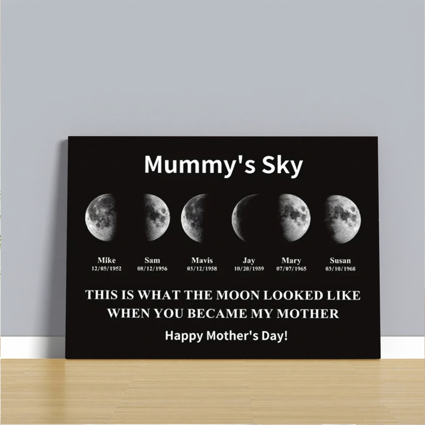 Custom Moon Phase Frame With Text & Date- Custom Art Frame for Mum - Mummy's Universe