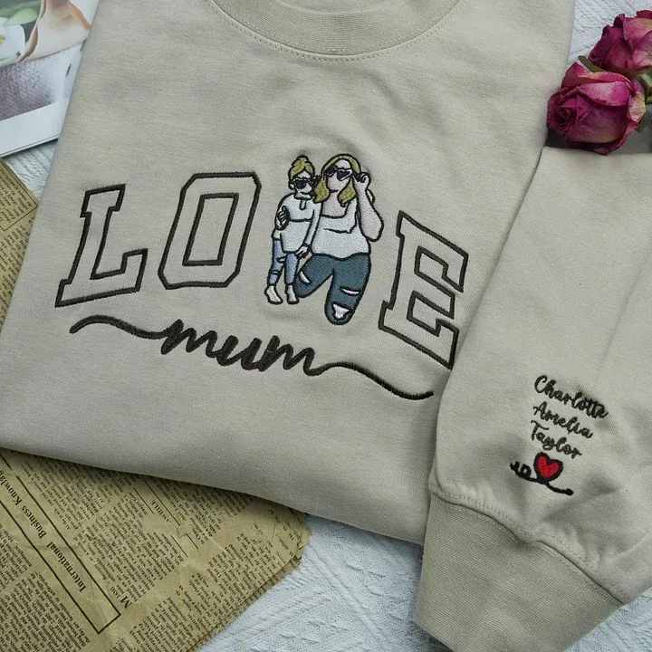 Custom Mum Mama Embroidered Photo Portrait For MOM Love Sweatshirt
