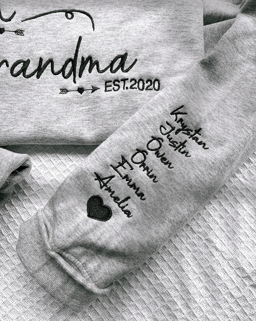   Custom Embroidered Mom Grandma Est Year Sweatshirt, Mother's Day Gift for Grandma