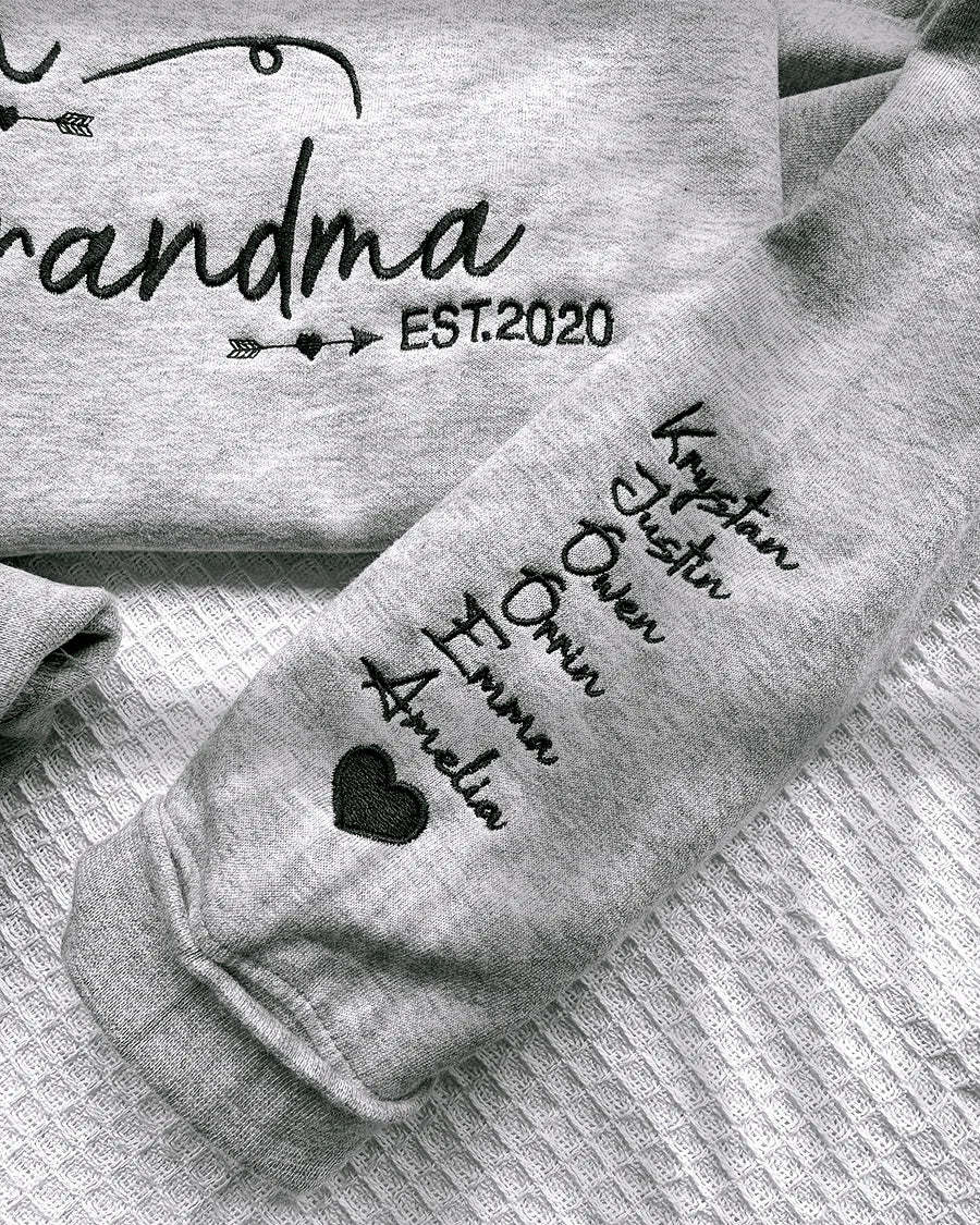   Custom Embroidered Mom Grandma Est Year Sweatshirt, Mother's Day Gift for Grandma