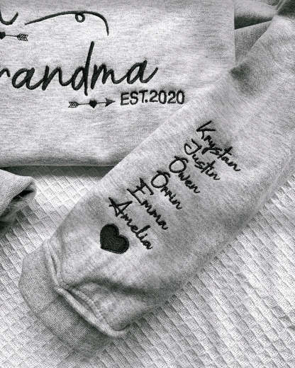   Custom Embroidered Mom Grandma Est Year Sweatshirt, Mother's Day Gift for Grandma