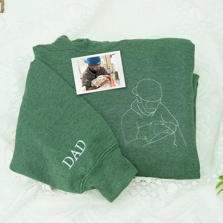 Custom outlined embroidered photo portrait sweatshirt gift for papà, papá, pai