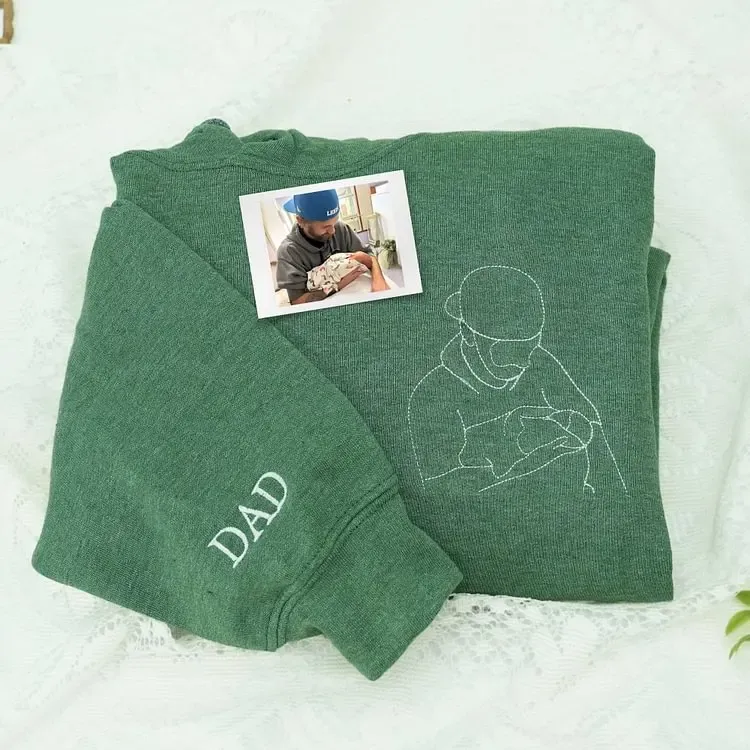 Custom outlined embroidered photo portrait sweatshirt gift for papà, papá, pai