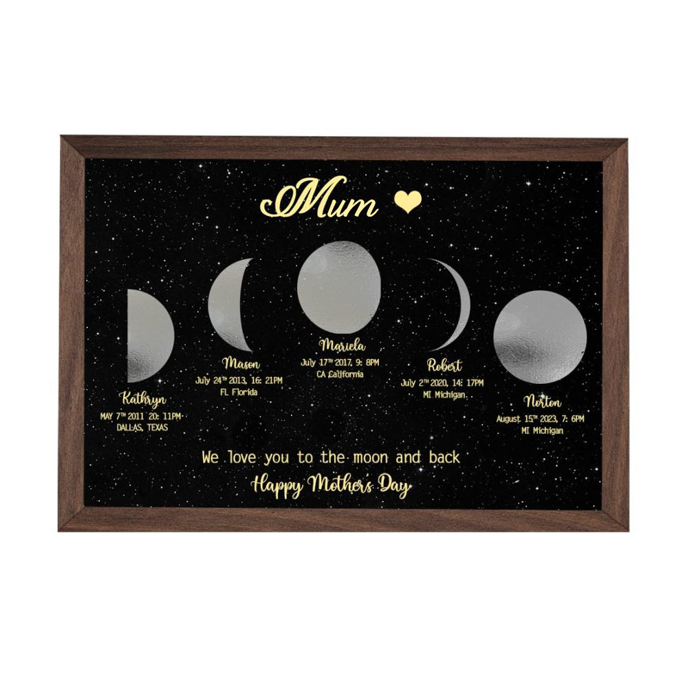 Personalized "We love you to the moon and back"  Wooden Name Family Tree Frame, Custom Last Name Sign for Mom, Mothers' Day Unique Gift for Mom