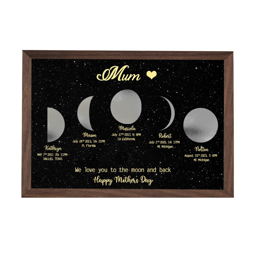 Personalized "We love you to the moon and back"  Wooden Name Family Tree Frame, Custom Last Name Sign for Mom, Mothers' Day Unique Gift for Mom