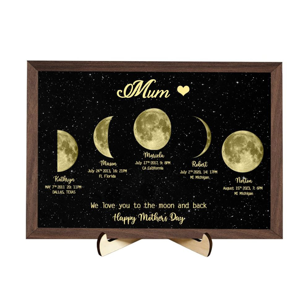 Personalized "We love you to the moon and back"  Wooden Name Family Tree Frame, Custom Last Name Sign for Mum, Mothers' Day Unique Gift for Mum