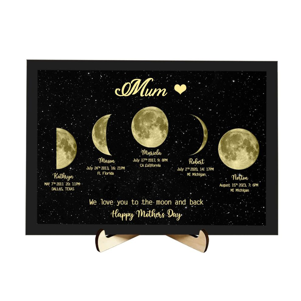 Personalized "We love you to the moon and back"  Wooden Name Family Tree Frame, Custom Last Name Sign for Mom, Mothers' Day Unique Gift for Mom