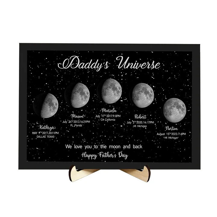 Personalized "We love you to the moon and back"  Wooden Name Family Tree Frame, Custom Last Name Sign for Dad, Fathers' Day Unique Gift for Dad
