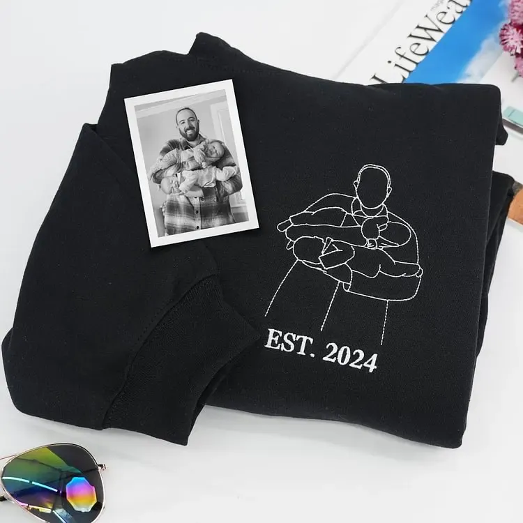 Custom outlined embroidered photo portrait sweatshirt gift for papà, papá, pai