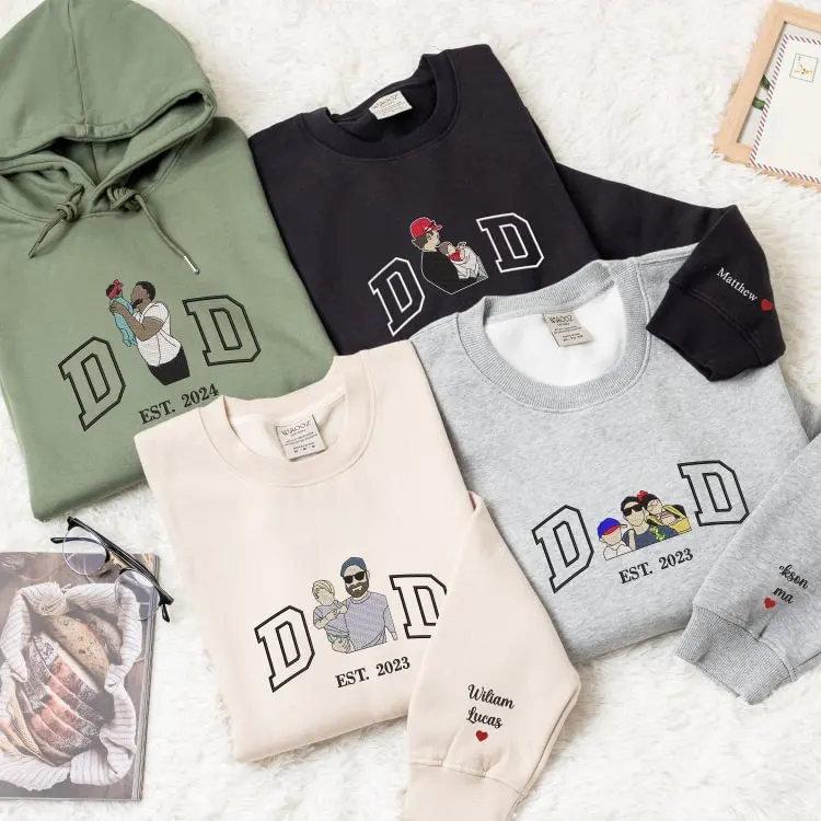 Custom Portrait from Photo Sweatshirt Embroidered Dad，Papa Sweatshirt