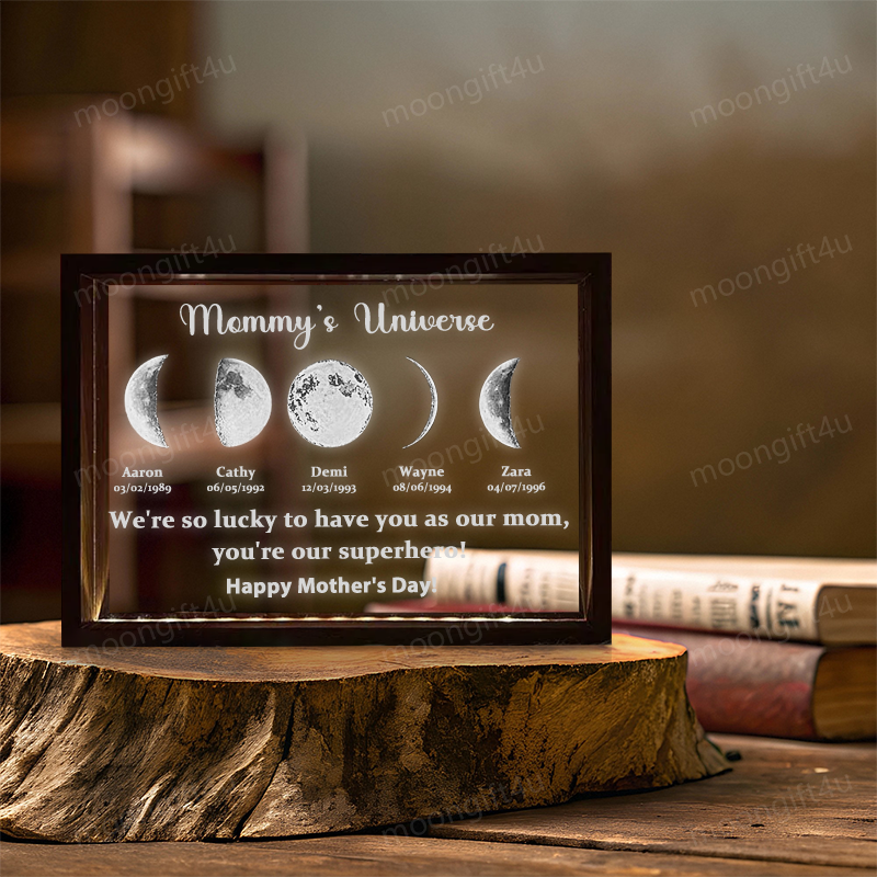 Led light frame with text and date - mum's universe