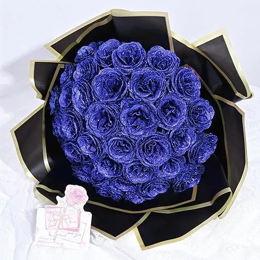 Blue Glitter Rose Bouquet-Couple Glitter Everlasting Rose Bouquet (Never Wither)