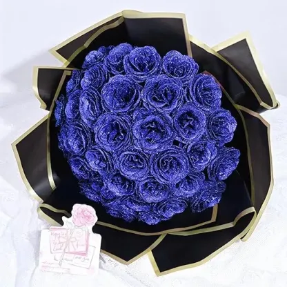 Blue Glitter Rose Bouquet-Couple Glitter Everlasting Rose Bouquet (Never Wither)