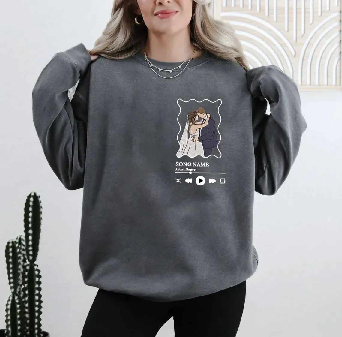 Forlovever Custom Couple Music Wavy Frame Embroidered Sweatshirt