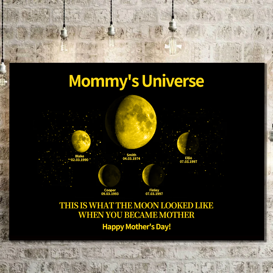 Custom Moon Phase Canvas With Text & Date- Custom Art Frame for Mom - Mommy's Universe, Mothers' Day