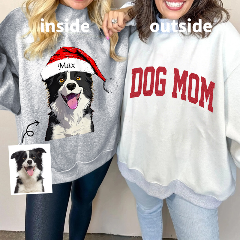Custom Dog Mom Pet Christmas Mock Neck Reversible Sweatshirt