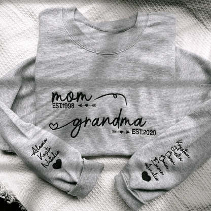   Custom Embroidered Mom Grandma Est Year Sweatshirt, Mother's Day Gift for Grandma