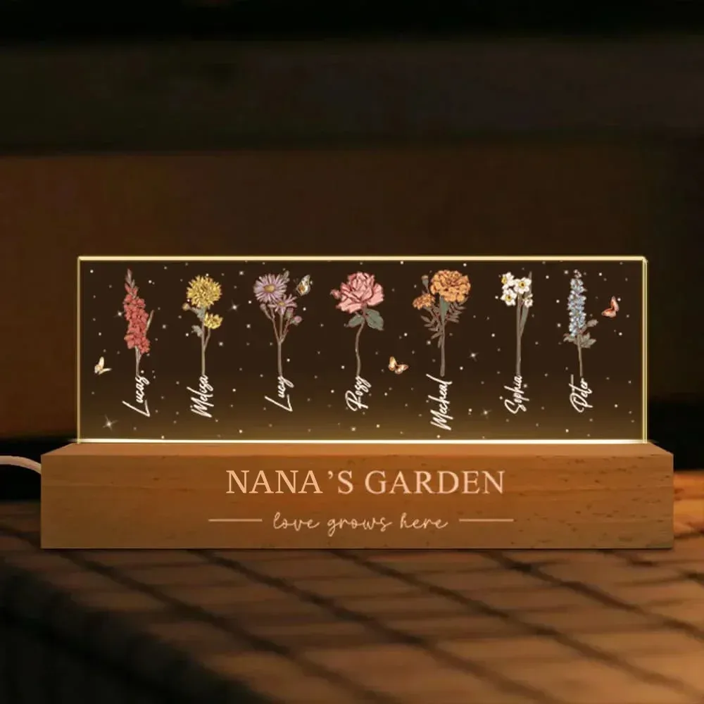 Mum's Garden Custom Acrylic Birthday Month Flower Night Light