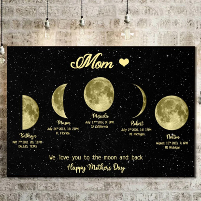 Personalized "We love you to the moon and back"  Wooden Name Family Tree Frame, Custom Last Name Sign for Mom, Mothers' Day Unique Gift for Mom