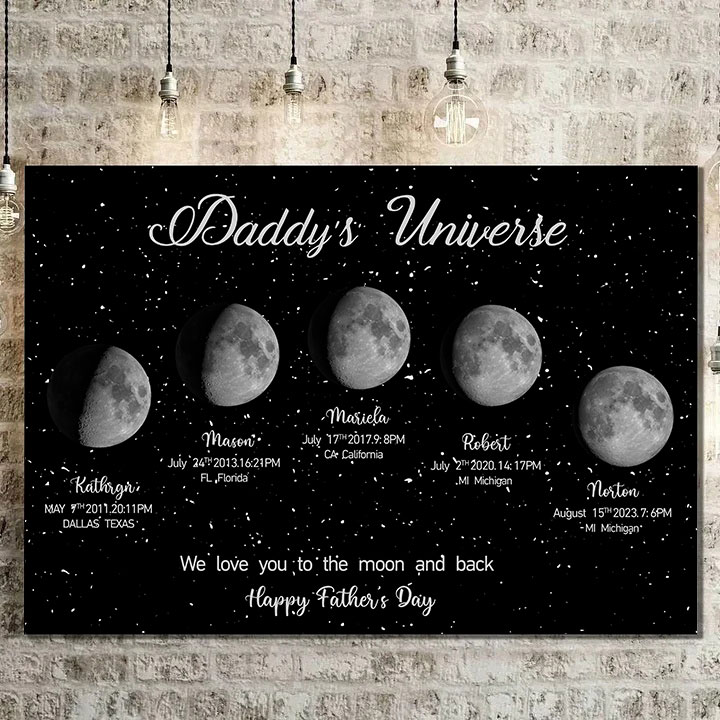 Personalized "We love you to the moon and back"  Wooden Name Family Tree Frame, Custom Last Name Sign for Dad, Fathers' Day Unique Gift for Dad