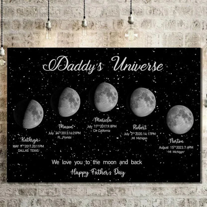 Personalized "We love you to the moon and back"  Wooden Name Family Tree Frame, Custom Last Name Sign for Dad, Fathers' Day Unique Gift for Dad
