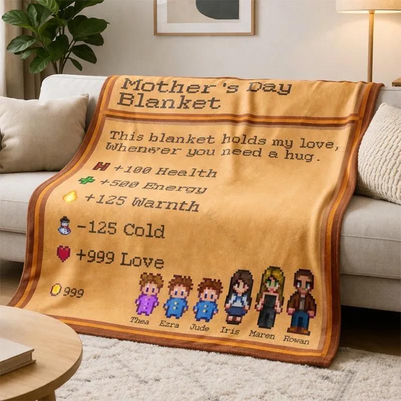 Custom Vintage Pixel Family Mothers Day Gift Blanket
