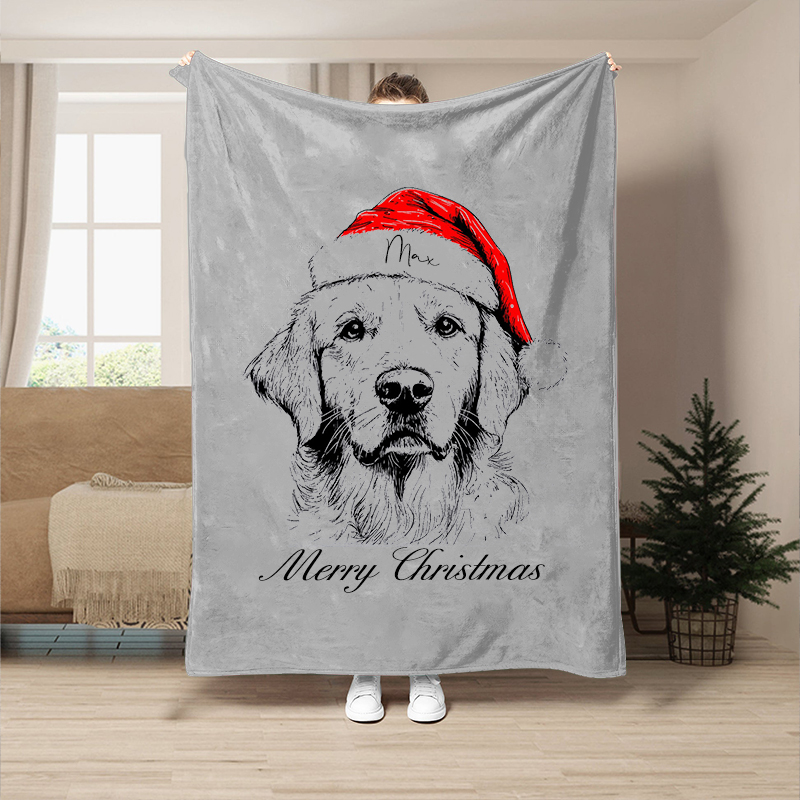 Custom Pet Christmas Blanket with Personalized Dog Cat Santa Hat Graphic