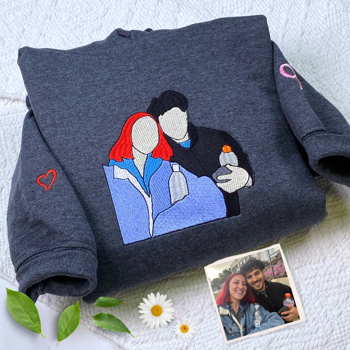 Matching Sweatshirt for Couples Custom Embroidered Photo Sweatshirt/Hoodie/T-shirt