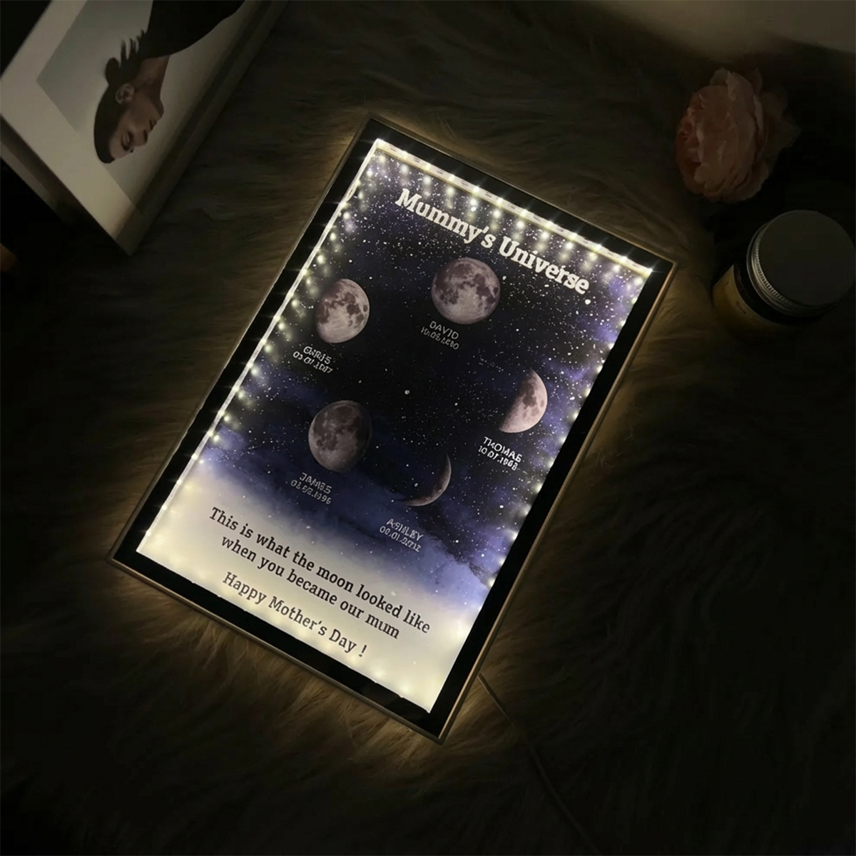 Mummy's Universe - Personalised Customised Starry Moon Phase Mirror Lightboxes