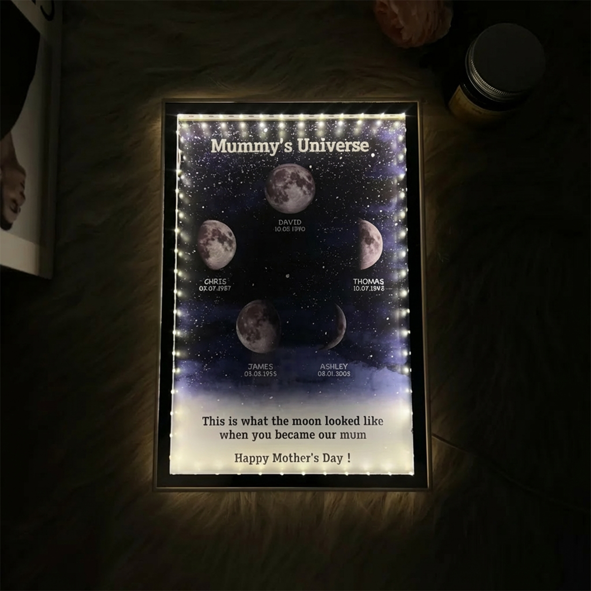 Mummy's Universe - Personalised Customised Starry Moon Phase Mirror Lightboxes