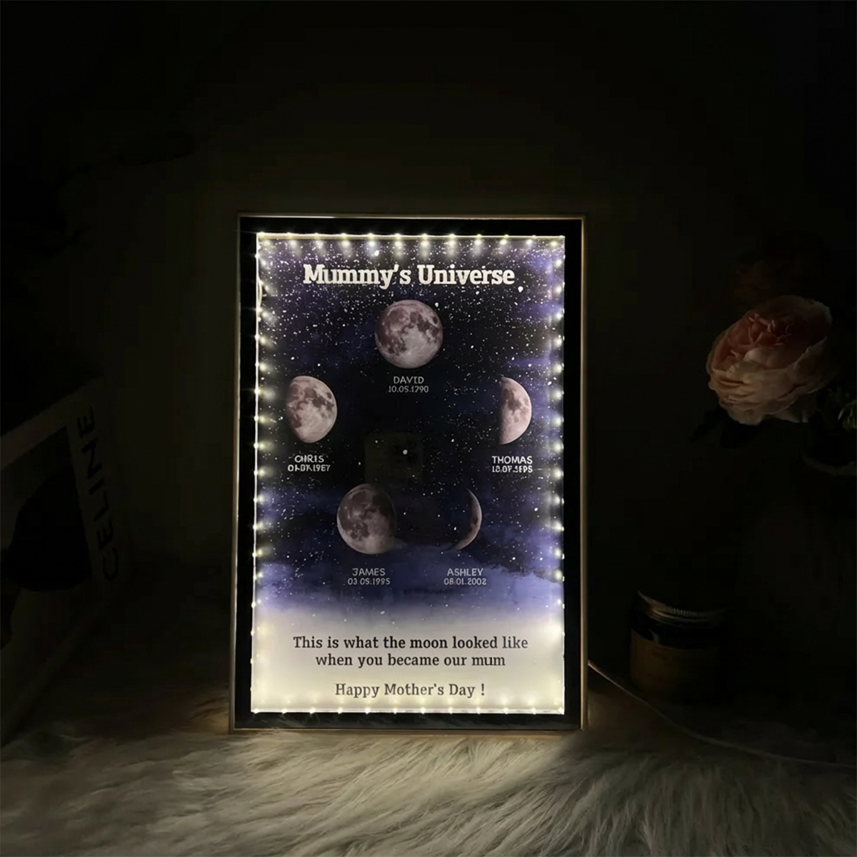 Mummy's Universe - Personalised Customised Starry Moon Phase Mirror Lightboxes