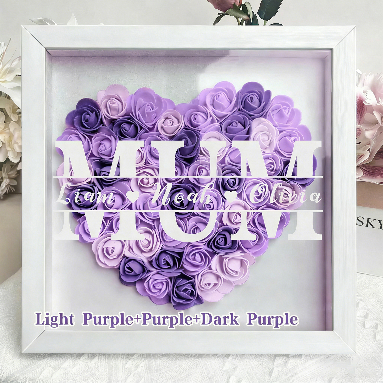 Mum/Grandma Heart Shaped Monogram Flower Shadow Box Gift