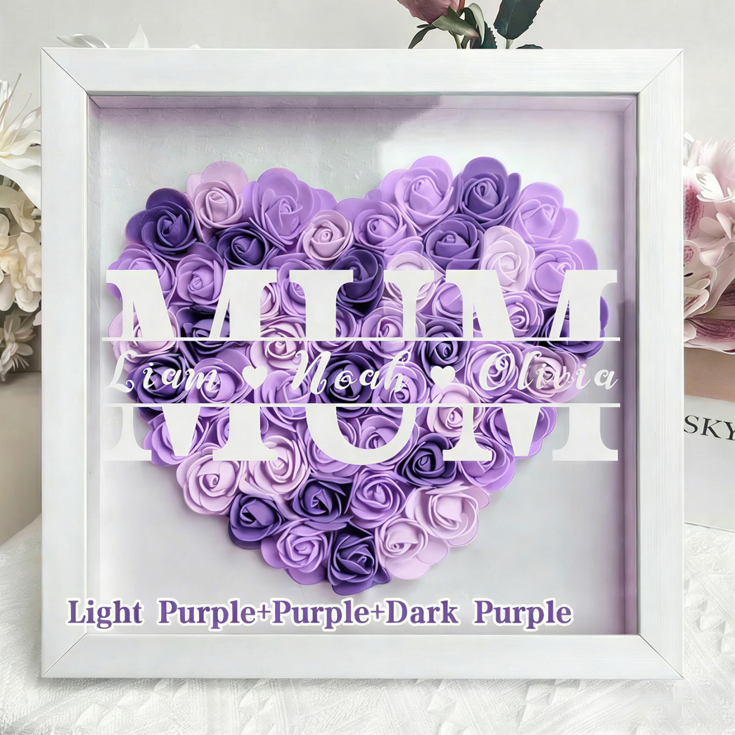 Mum/Grandma Heart Shaped Monogram Flower Shadow Box Gift