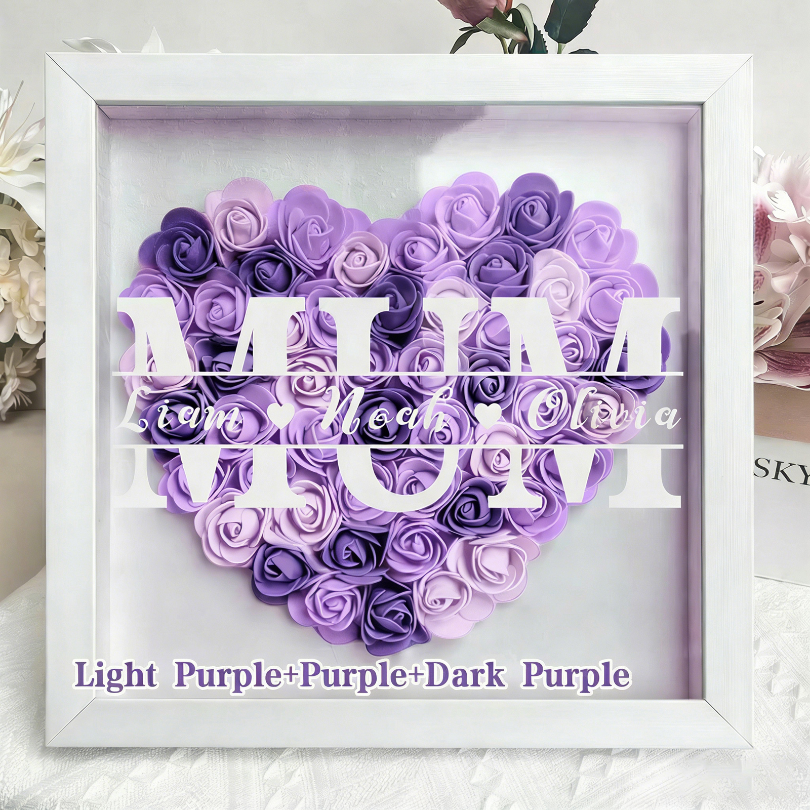 Mum/Grandma Heart Shaped Monogram Flower Shadow Box Gift