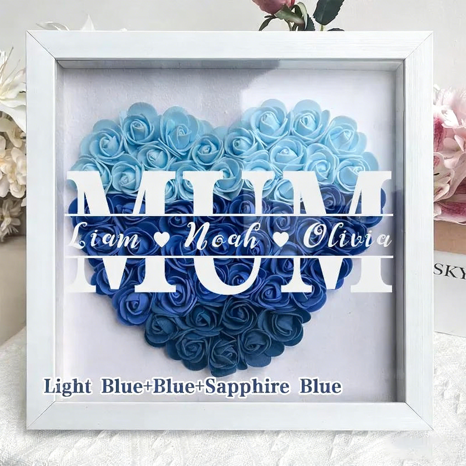 Mum/Grandma Heart Shaped Monogram Flower Shadow Box Gift