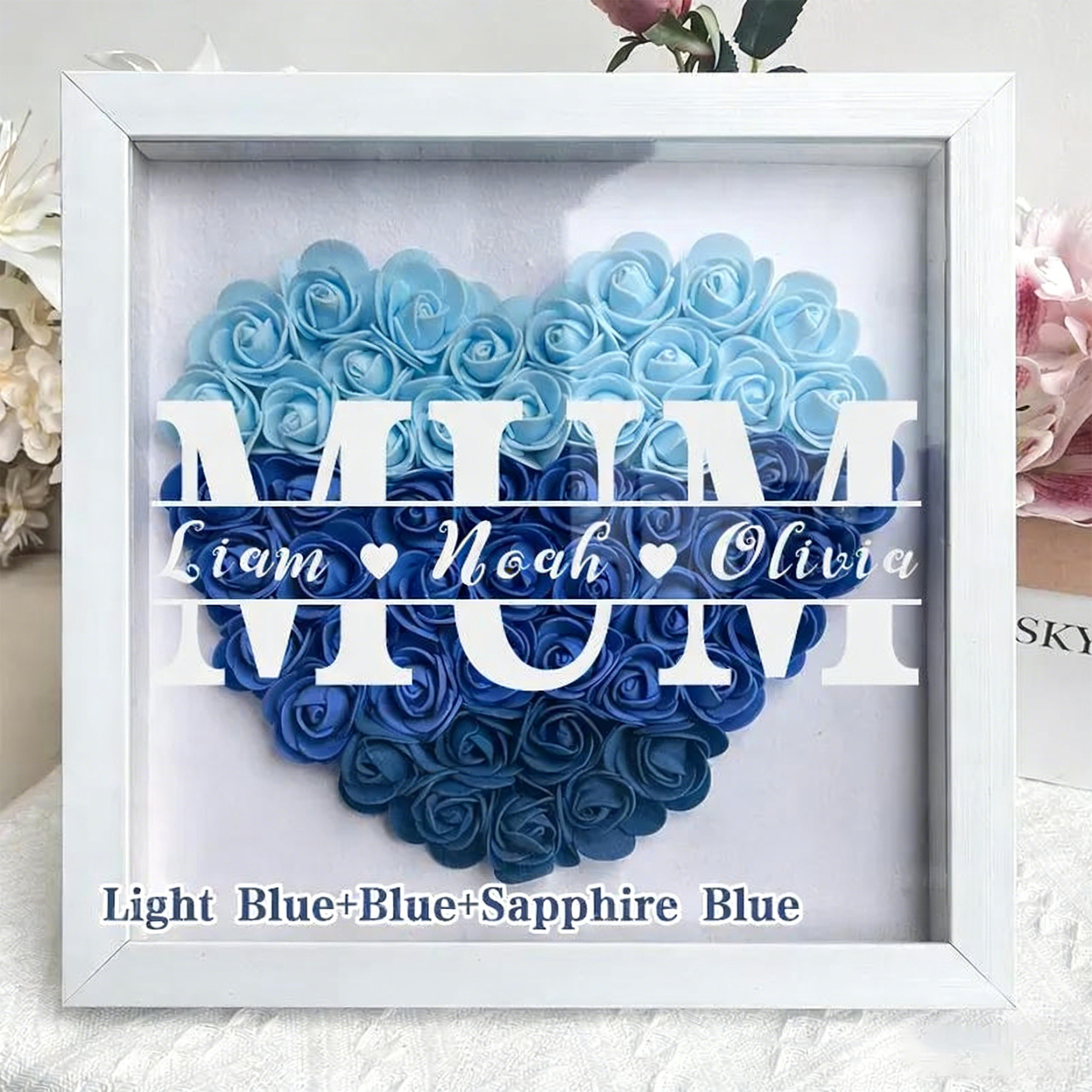 Mum/Grandma Heart Shaped Monogram Flower Shadow Box Gift
