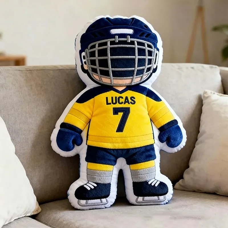 Custom Cute Hockey Player Pillow With Custom Name And Number